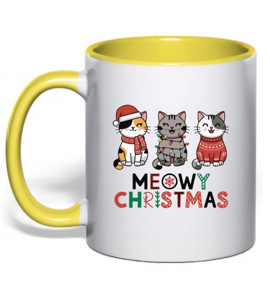 Чашка с цветной ручкой Meowy Christmas Солнечно желтый фото