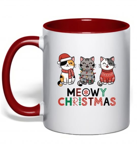 Чашка с цветной ручкой Meowy Christmas Красный фото