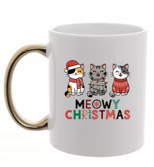 Чашка с цветной ручкой Meowy Christmas Золото фото