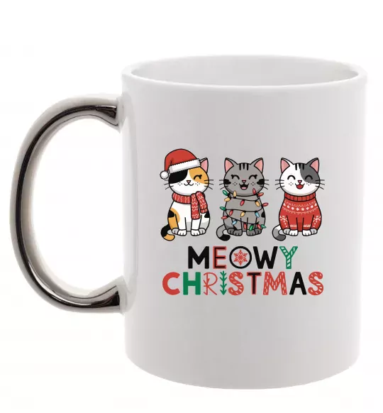 Чашка с цветной ручкой Meowy Christmas Серебро фото