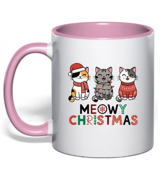 Чашка с цветной ручкой Meowy Christmas Нежно розовый фото