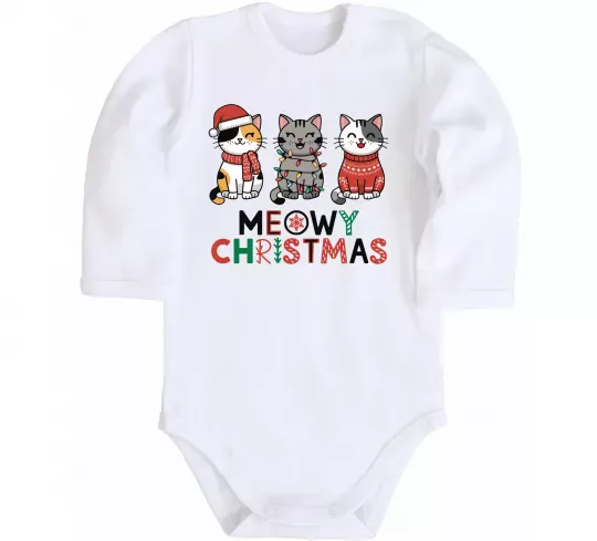 Детский боди Meowy Christmas Белый фото