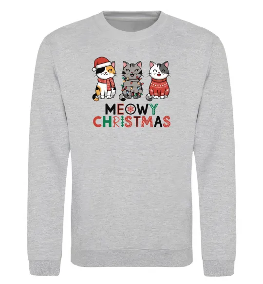 Світшот Meowy Christmas Сірий меланж фото