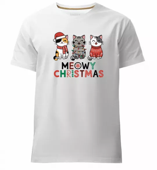 Мужская премиум футболка Meowy Christmas Белый фото