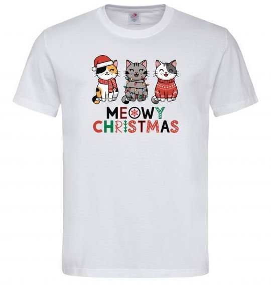 Мужская футболка Meowy Christmas Белый фото