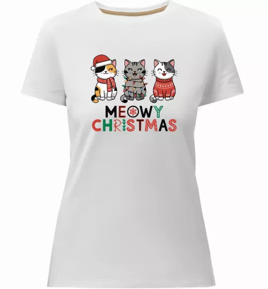 Женская премиум футболка Meowy Christmas Белый фото