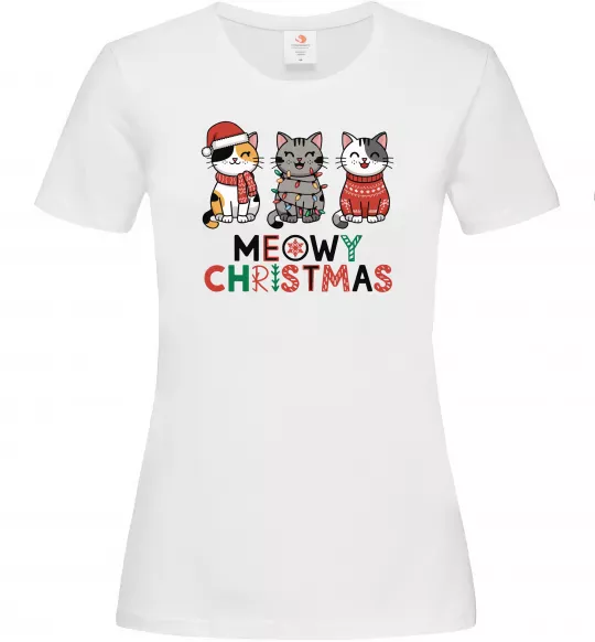 Женская футболка Meowy Christmas Белый фото
