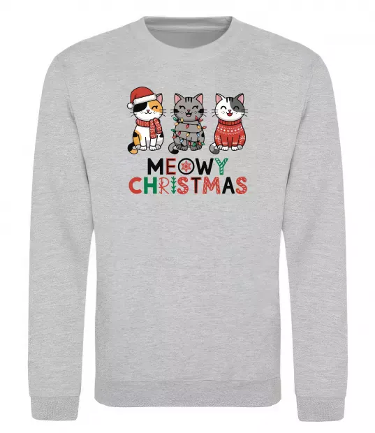 Світшот Meowy Christmas Сірий меланж фото