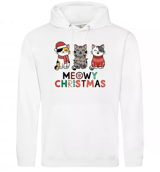 Мужская толстовка (худи) Meowy Christmas Белый фото
