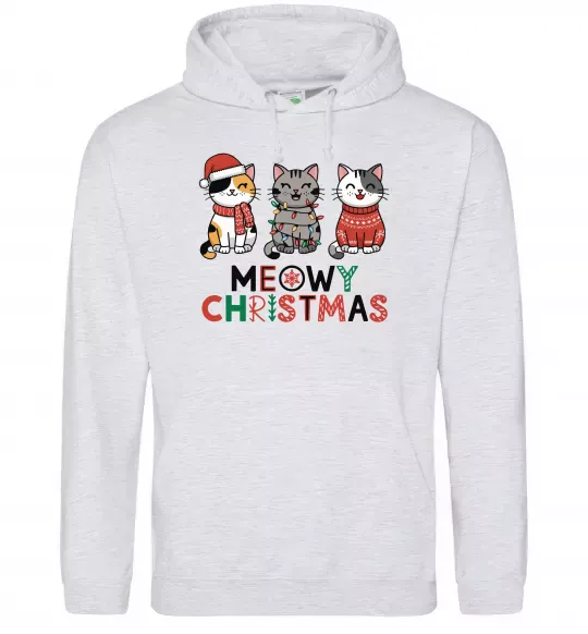 Женская толстовка (худи) Meowy Christmas Серый меланж фото