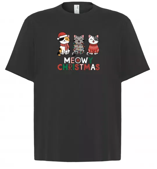 Футболка Оверсайз Meowy Christmas Черный фото