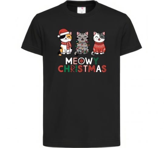 Детская футболка Meowy Christmas Черный фото