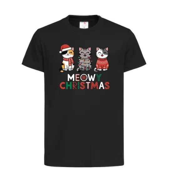 Детская футболка Meowy Christmas Черный фото