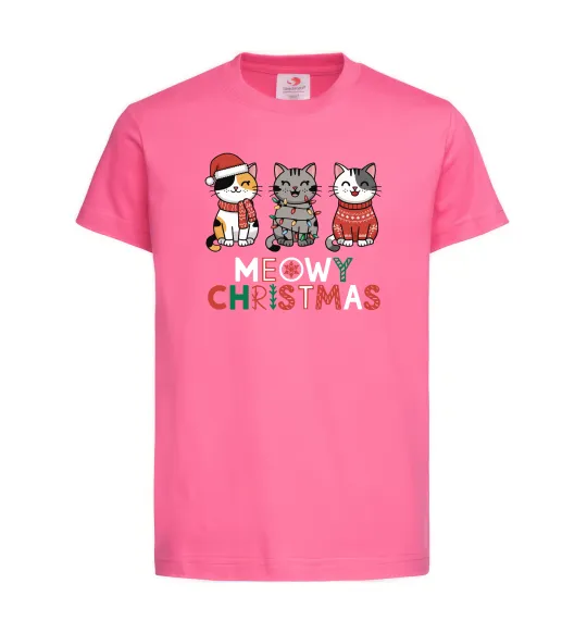 Детская футболка Meowy Christmas Ярко-розовый фото