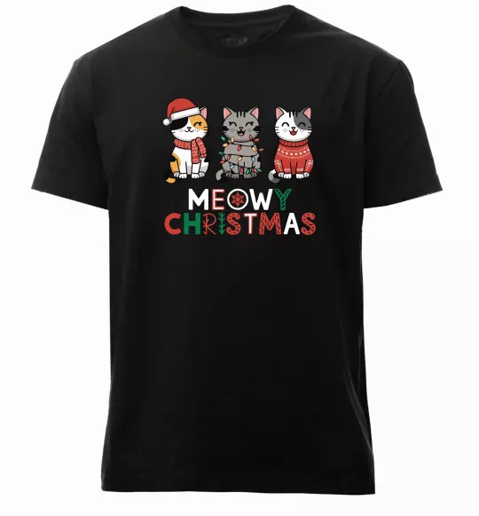 Мужская премиум футболка Meowy Christmas Черный фото