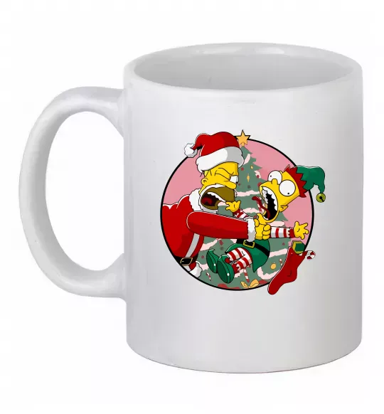 Чашка керамічна Гомер та Барт Новий Рік Білий фото