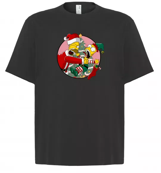 Футболка Оверсайз Гомер та Барт Новий Рік Чорний фото