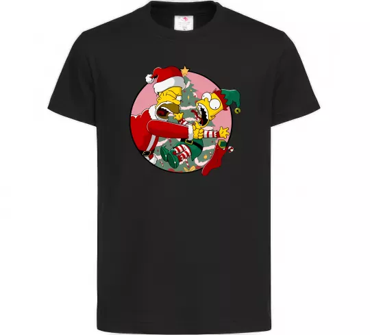 Дитяча футболка Гомер та Барт Новий Рік Чорний фото