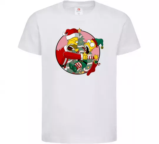 Дитяча футболка Гомер та Барт Новий Рік Білий фото