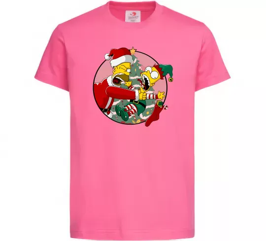 Дитяча футболка Гомер та Барт Новий Рік Яскраво-рожевий фото