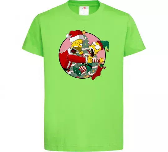 Дитяча футболка Гомер та Барт Новий Рік Лаймовий фото