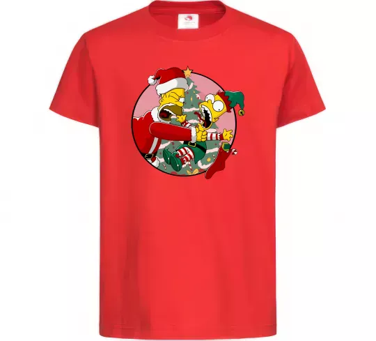 Дитяча футболка Гомер та Барт Новий Рік Червоний фото