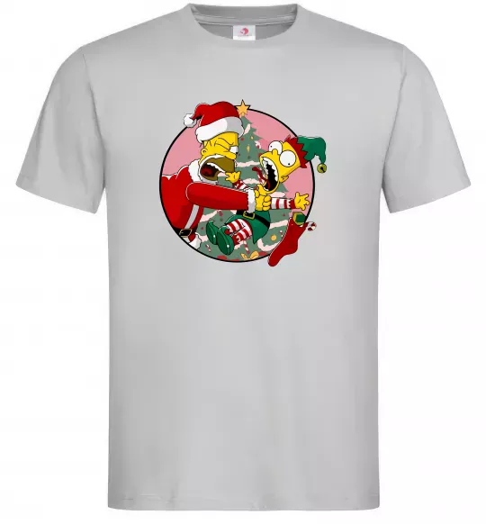 Чоловіча футболка Гомер та Барт Новий Рік Сірий фото