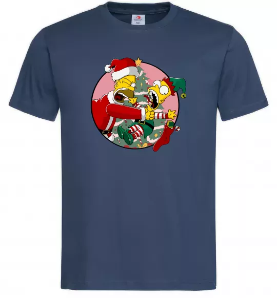 Чоловіча футболка Гомер та Барт Новий Рік Темно-синій фото