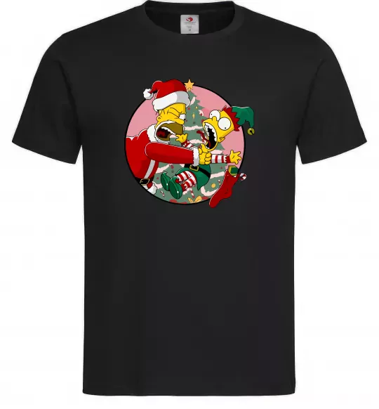 Чоловіча футболка Гомер та Барт Новий Рік Чорний фото