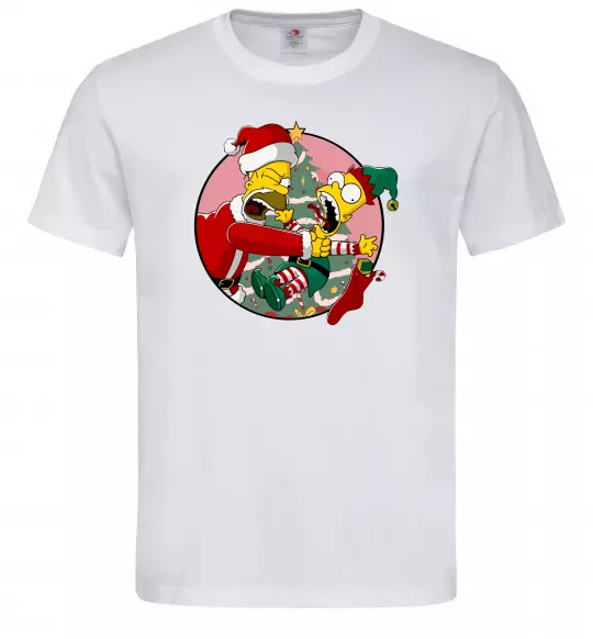 Чоловіча футболка Гомер та Барт Новий Рік Білий фото