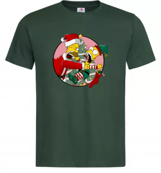 Чоловіча футболка Гомер та Барт Новий Рік Темно-зелений фото