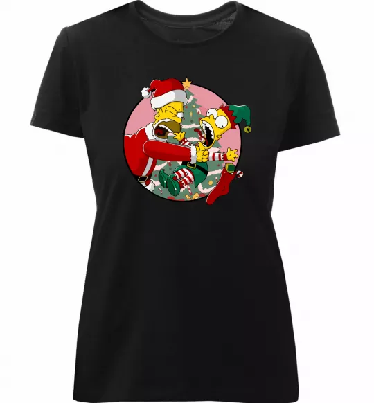 Жіноча преміум футболка Гомер та Барт Новий Рік Чорний фото