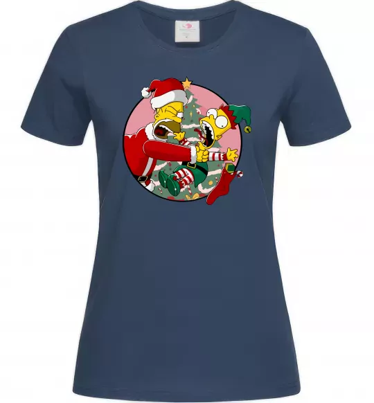 Жіноча футболка Гомер та Барт Новий Рік Темно-синій фото