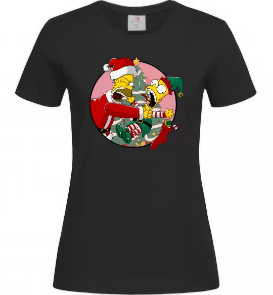Жіноча футболка Гомер та Барт Новий Рік Чорний фото