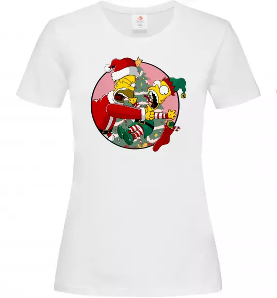 Жіноча футболка Гомер та Барт Новий Рік Білий фото