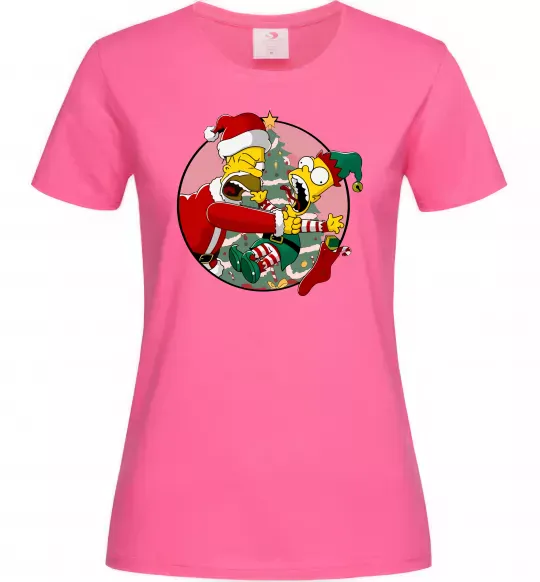 Жіноча футболка Гомер та Барт Новий Рік Яскраво-рожевий фото