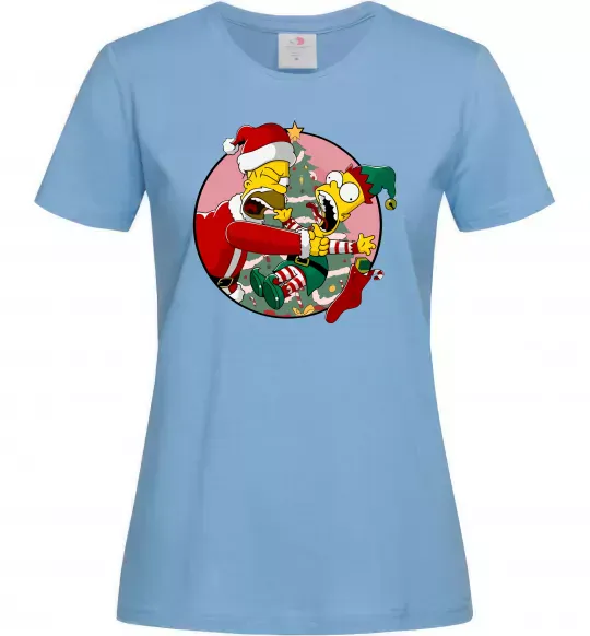 Жіноча футболка Гомер та Барт Новий Рік Блакитний фото