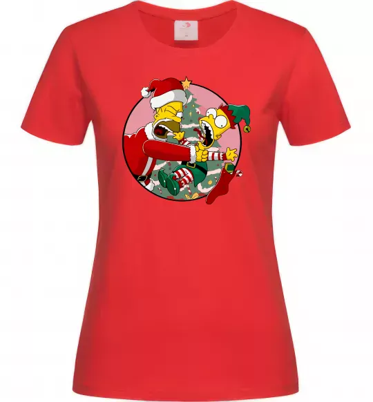 Жіноча футболка Гомер та Барт Новий Рік Червоний фото