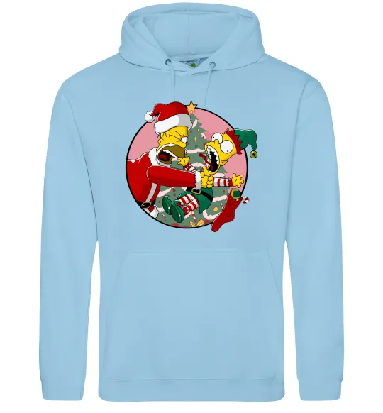 Чоловіча толстовка (худі) Гомер та Барт Новий Рік Блакитний фото