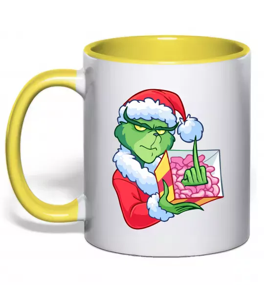 Чашка с цветной ручкой Грінч подарунок Солнечно желтый фото