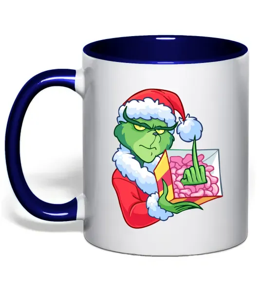 Чашка с цветной ручкой Грінч подарунок Глубокий темно-синий фото