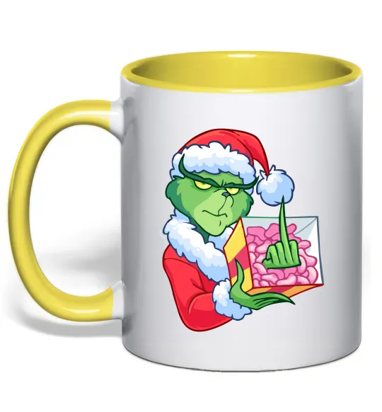 Чашка с цветной ручкой Грінч подарунок Лимонный фото