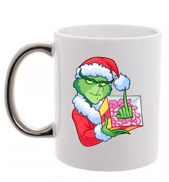 Чашка с цветной ручкой Грінч подарунок Серебро фото