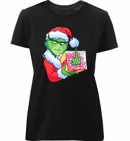 Женская премиум футболка Грінч подарунок Черный фото
