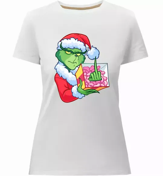 Женская премиум футболка Грінч подарунок Белый фото