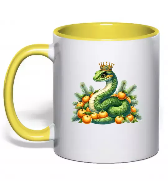 Чашка з кольоровою ручкою Змія з мандаринками Сонячно жовтий фото