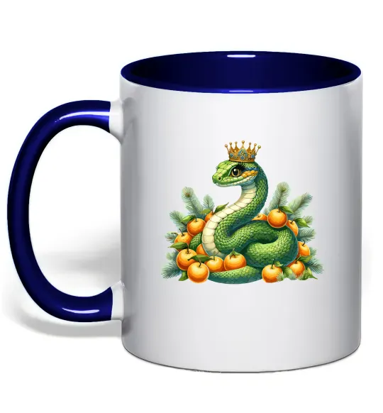 Чашка з кольоровою ручкою Змія з мандаринками Глибокий темно-синій фото