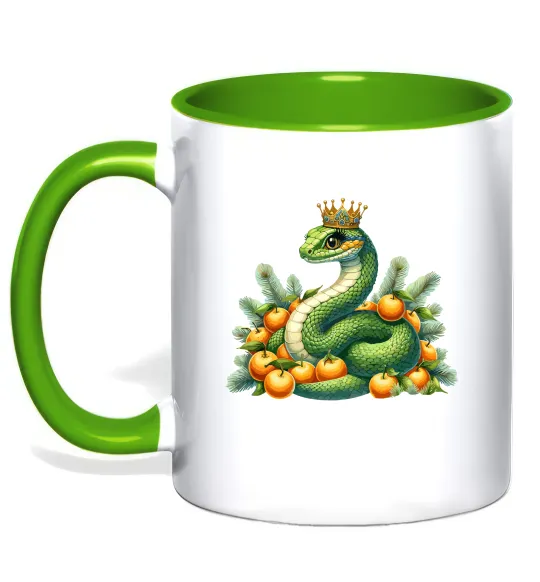 Чашка с цветной ручкой Змія з мандаринками Лаймовый фото