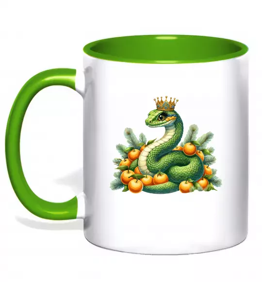 Чашка з кольоровою ручкою Змія з мандаринками Зелений фото