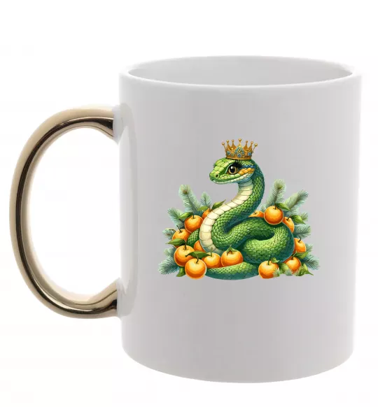 Чашка з кольоровою ручкою Змія з мандаринками Золото фото